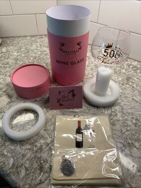 Pink Wine Glass Gift Set in Box-“50 & Fabulous”